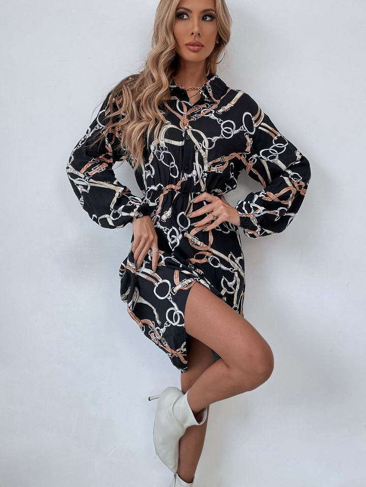 Abstract shirt dress with tie front