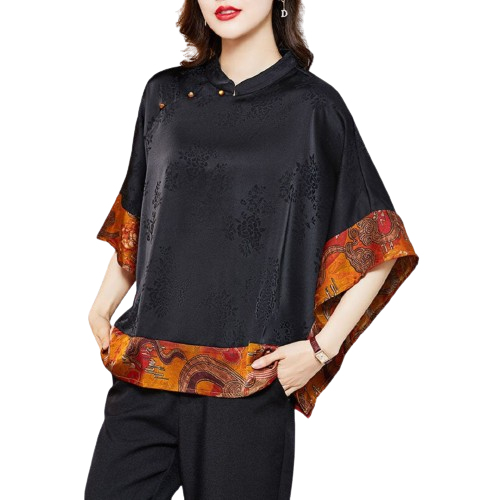 Embossed batwing top with contrasting hem