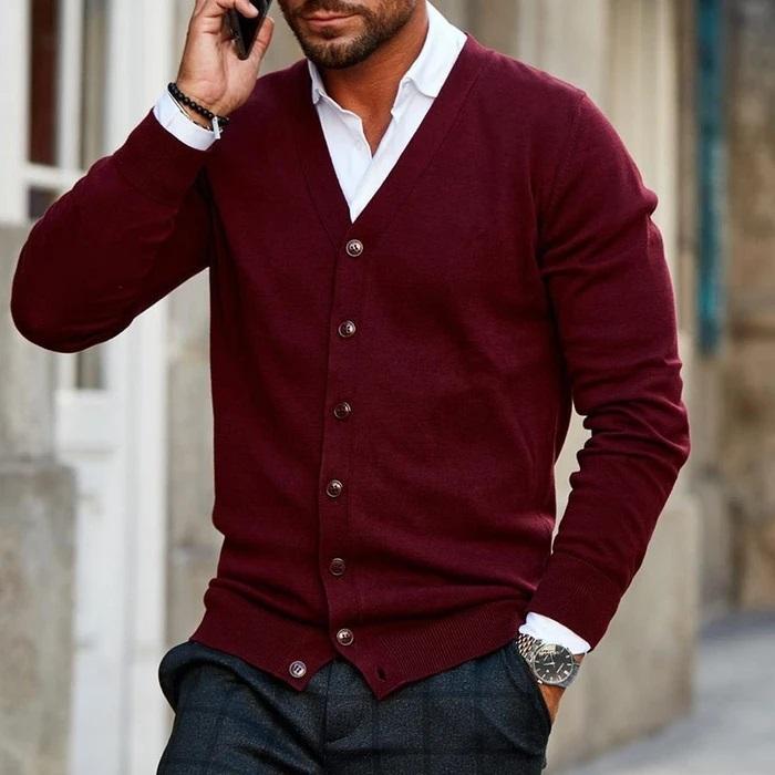 Men's - Winter Cardigan - Stylish Knit Cotton - Warm Button-Up for Comfort and Style