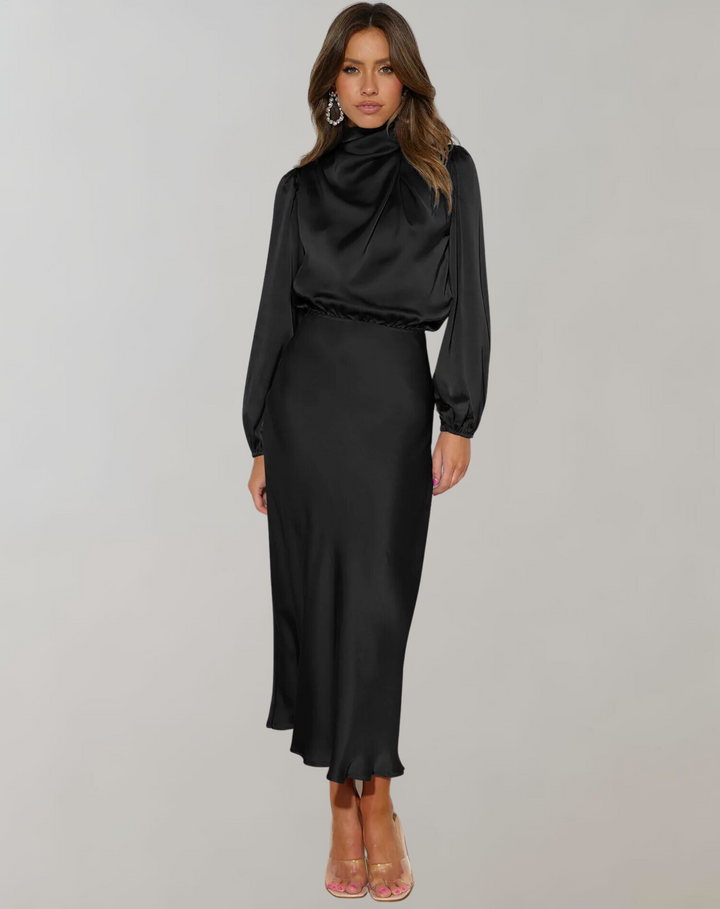 Dress with satin sleeves