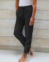 Women's - Linen Trousers - Cotton Blend, Elasticated Waistband - Comfortable Summer Essential