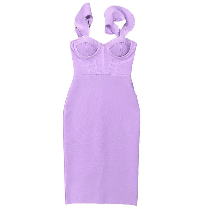 Ladies elegant solid colour hip-hugging dress