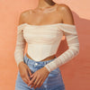 Fashionable Herringbone Transparent Neckline Cropped Blouse