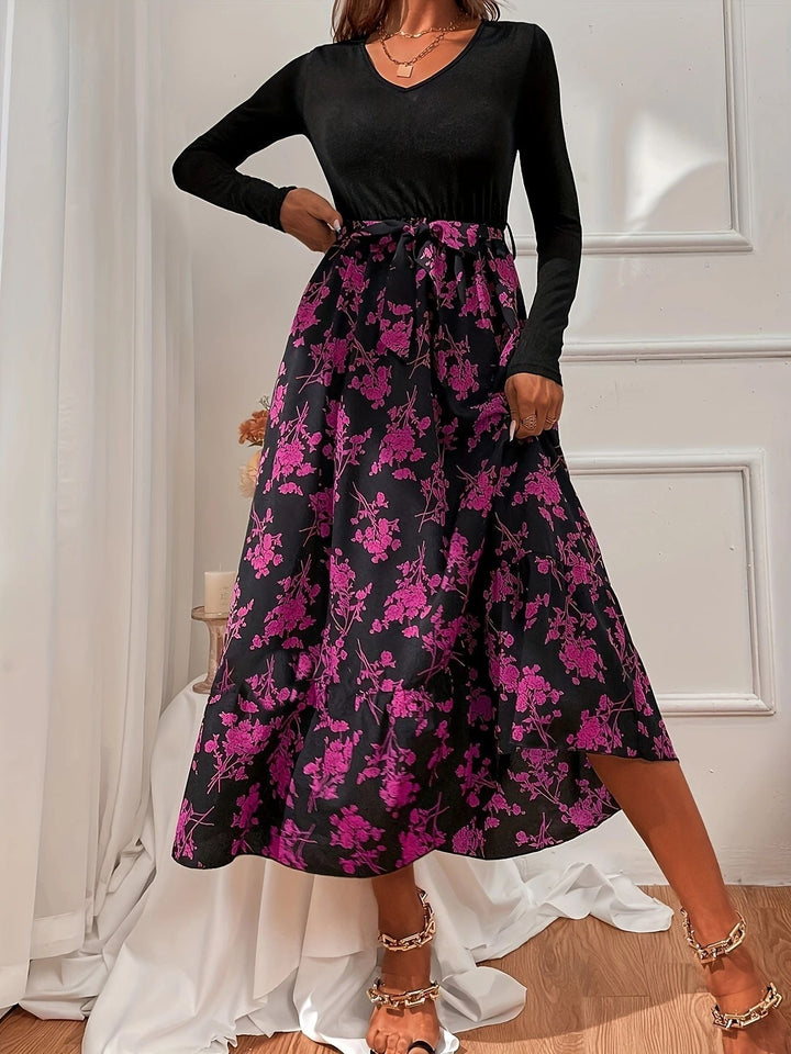 High quality women's V-neck flounce floral dress