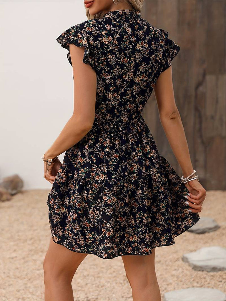 Dress With Floral Print And V-Neck