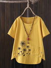 Women's - Oversized Linen Shirt - Casual Short-Sleeved Jumper with Print - Airy & Comfortable Fashion