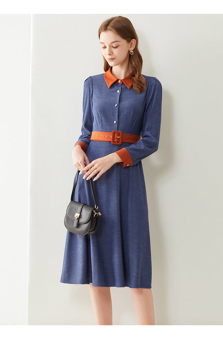 Elegant slim-fit long-sleeved workwear shirt dress