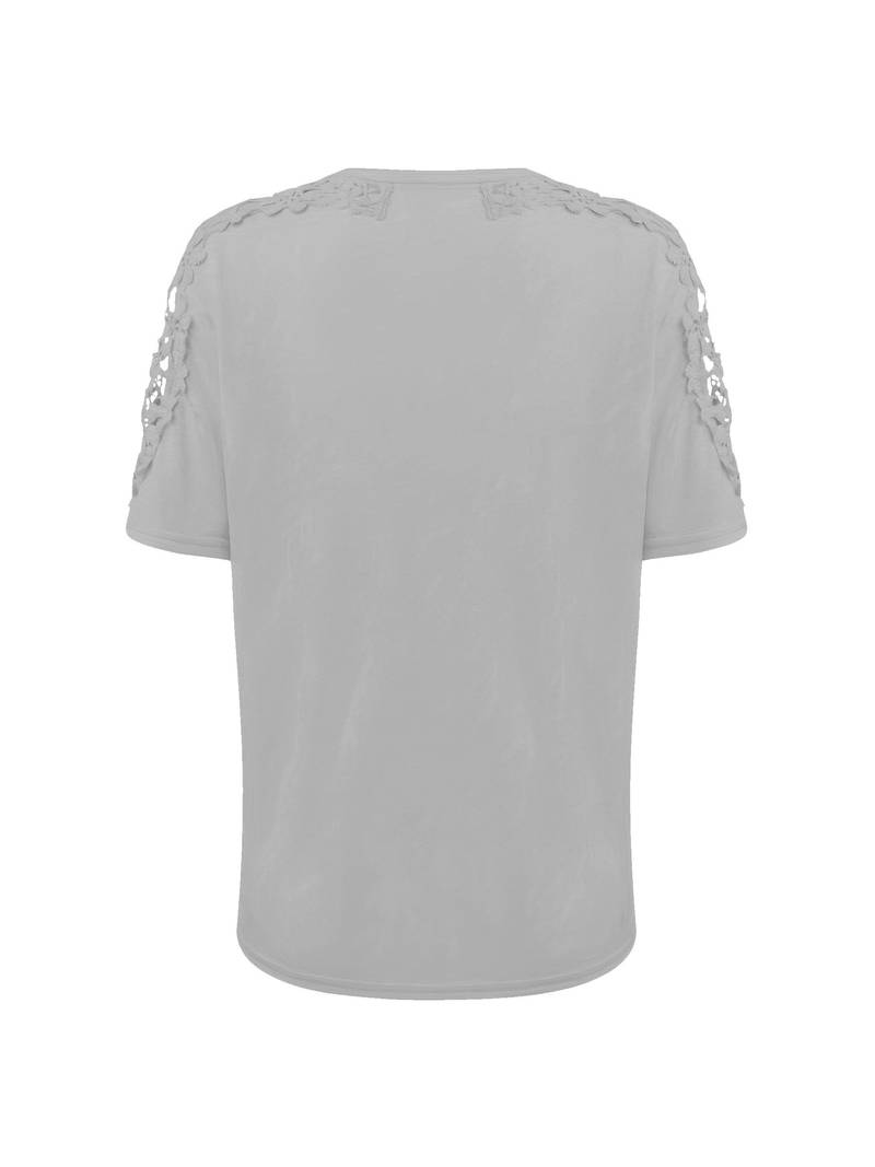 Simple T-shirt with a round neckline and lace seams