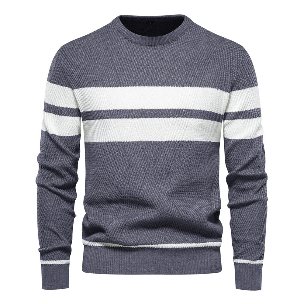Men's - Casual Striped Jumper - Soft Cotton Knit - Stylish Everyday Wear