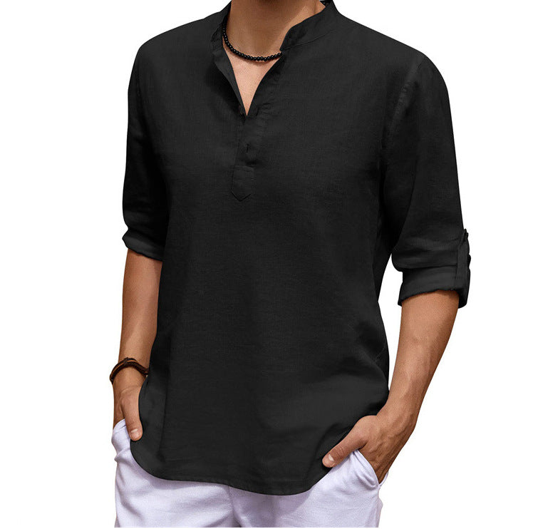 Casual long-sleeved shirt for men in cotton and linen