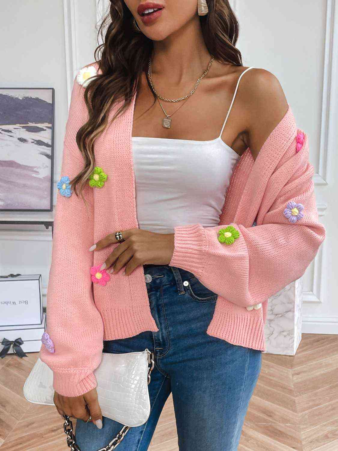 Women's - Floral Long Sleeve Open Front Cardigan - Lightweight & Stylish - Perfect Layering Piece