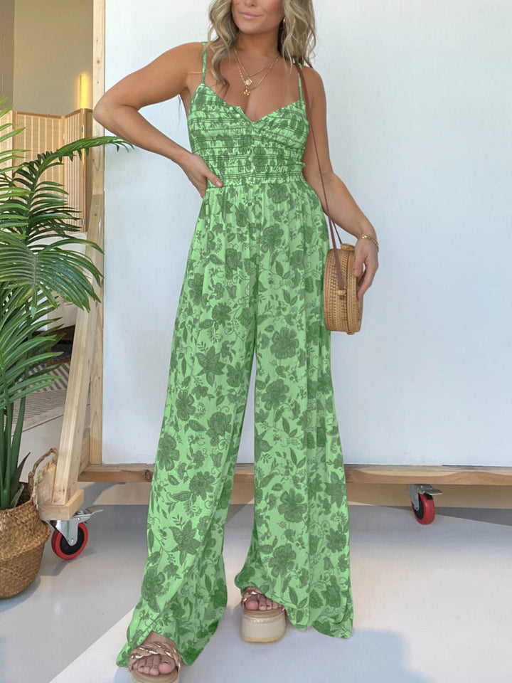 Ruched jumpsuit with floral pattern