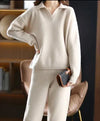 2 piece set ladies oversized tracksuit polo collar jumper and trousers