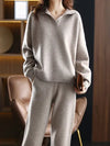 2 piece set ladies oversized tracksuit polo collar jumper and trousers