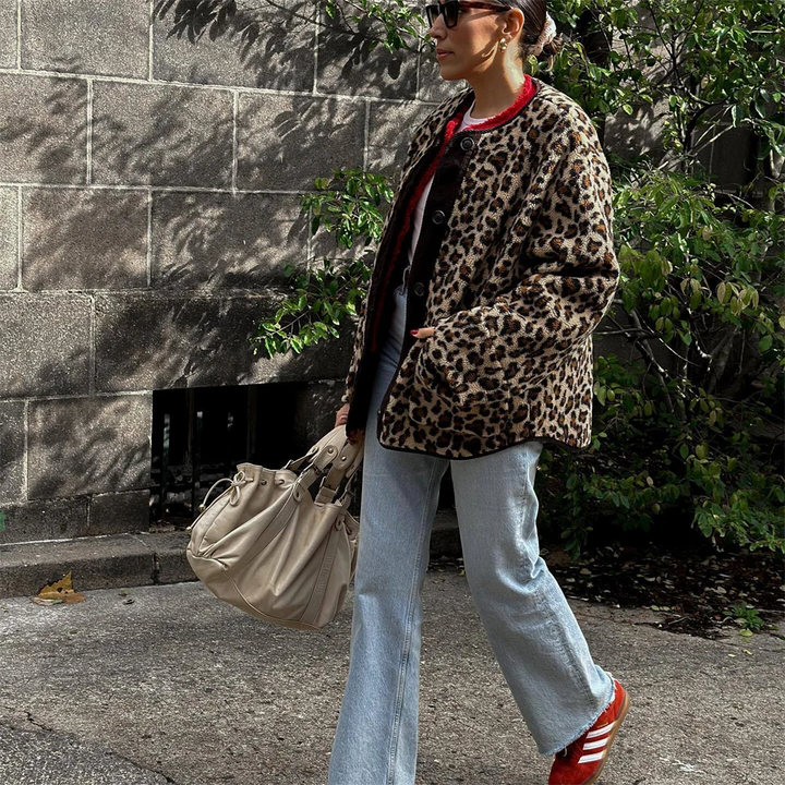 Jacket With O-neck and Leopard Print