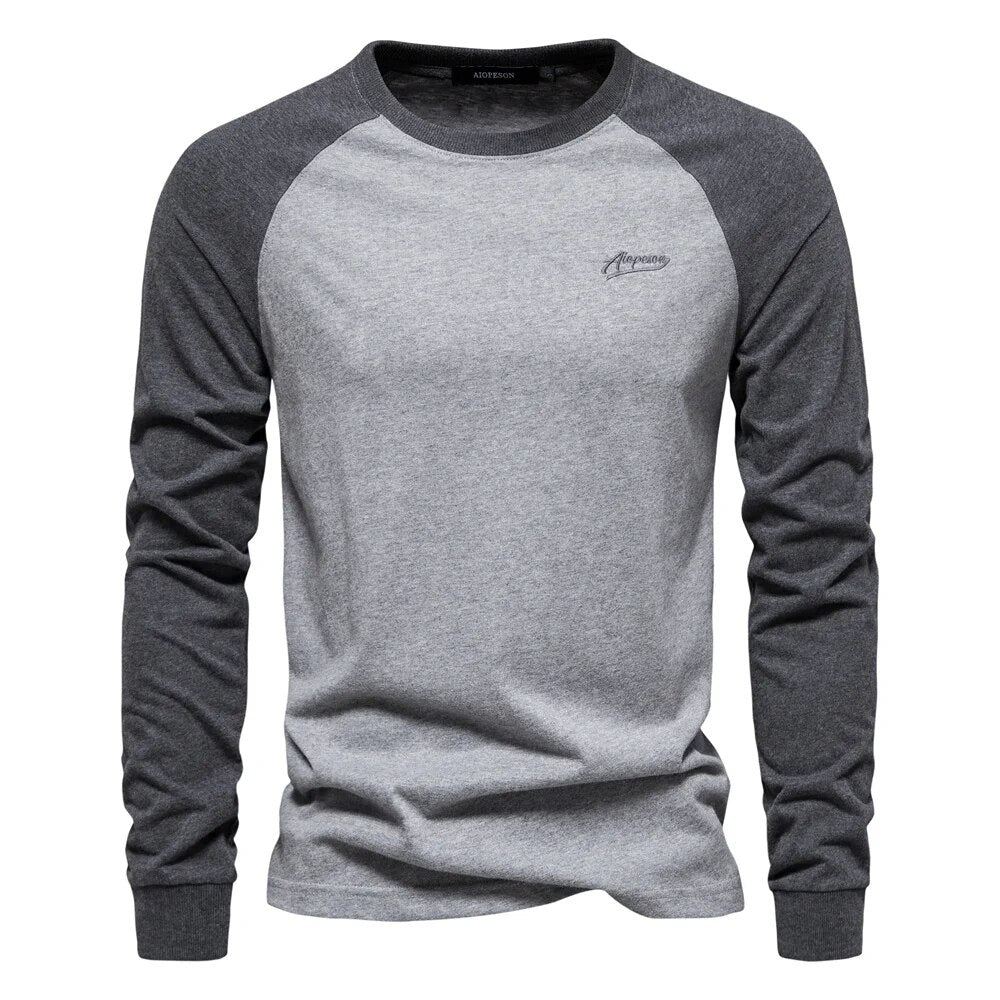 Men's - Patchwork Shirt - Round Neck & Long Sleeves - Trendy Style for Every Occasion