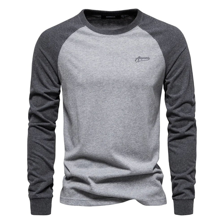 Men's - Patchwork Shirt - Round Neck & Long Sleeves - Trendy Style for Every Occasion