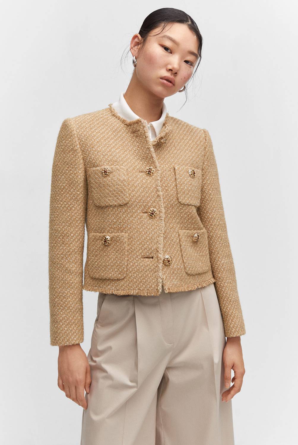 Casual button-down tweed ladies coat