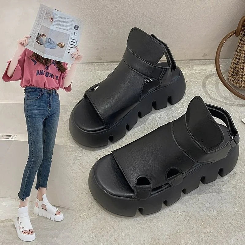 Airy Platform Sandals With Velcro Closure