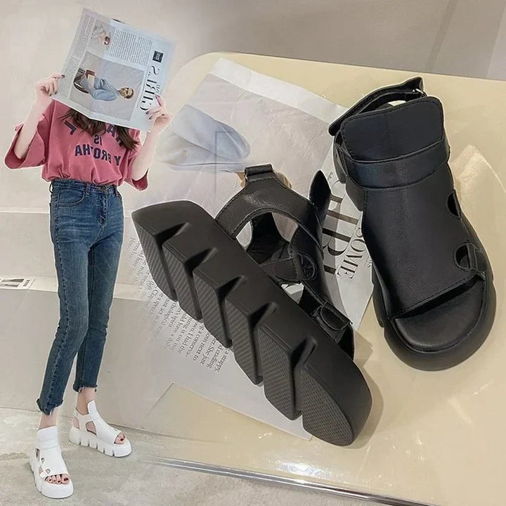 Airy Platform Sandals With Velcro Closure