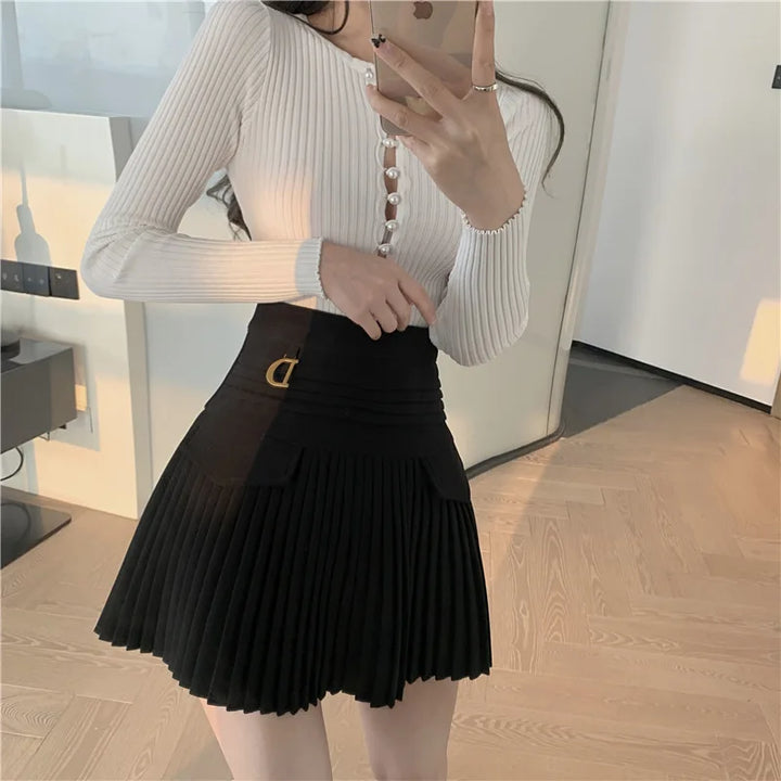 Pleated A-line skirt