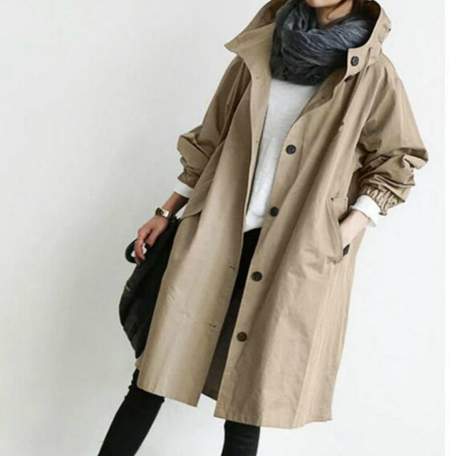 Casual trench coat - long coat with hood