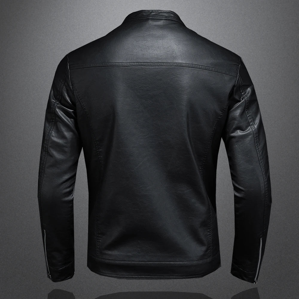 Leather Jacket Stand-Up Collar