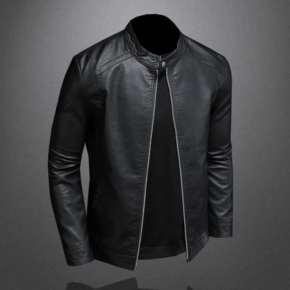 Leather Jacket Stand-Up Collar