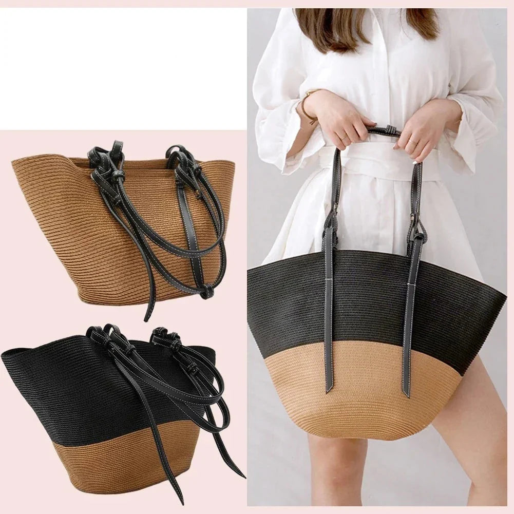 Straw beach shoulder bag for women