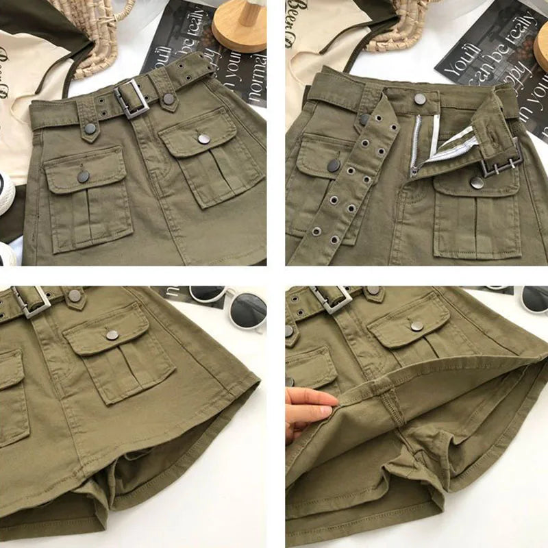 High-waisted skort with utility pockets