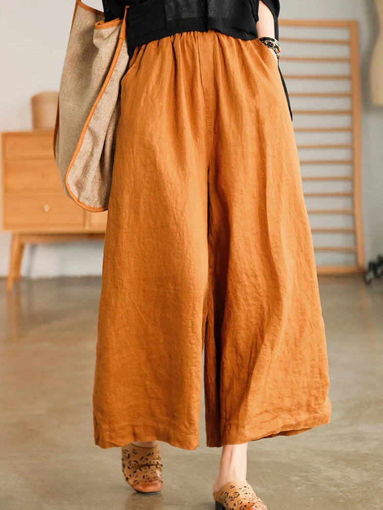 Casual linen-cotton trousers