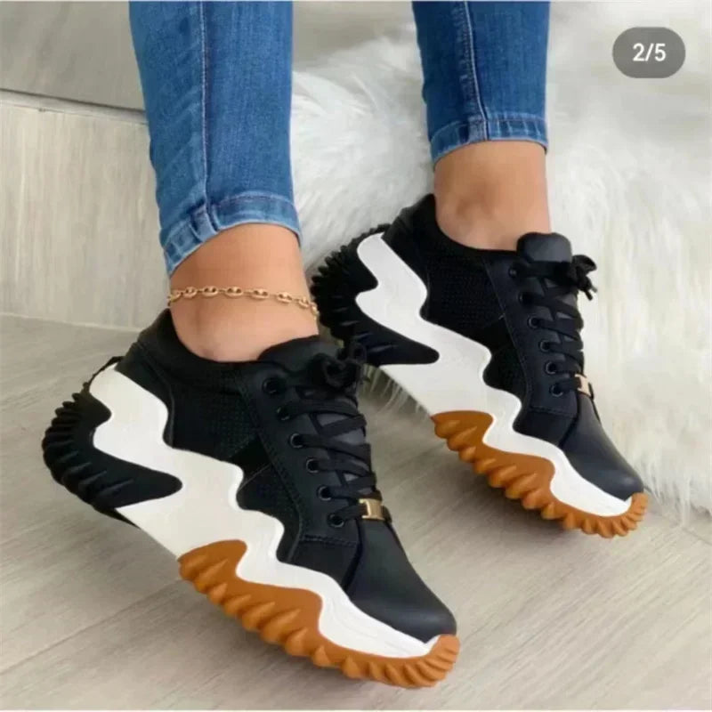 Women's breathable vulcanised platform sneakers with thick bottom