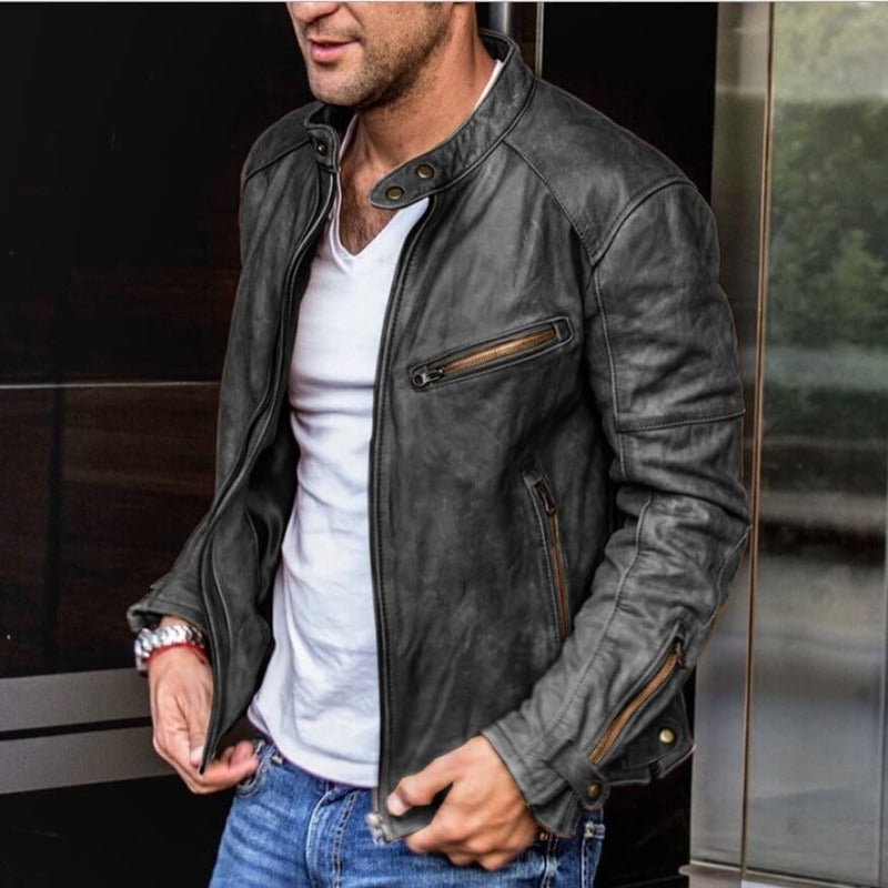Men's - Leather Jacket - Classic Biker Style