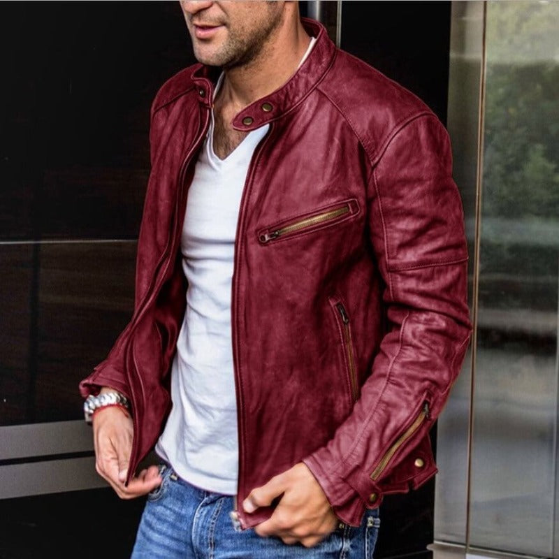 Men's - Leather Jacket - Classic Biker Style