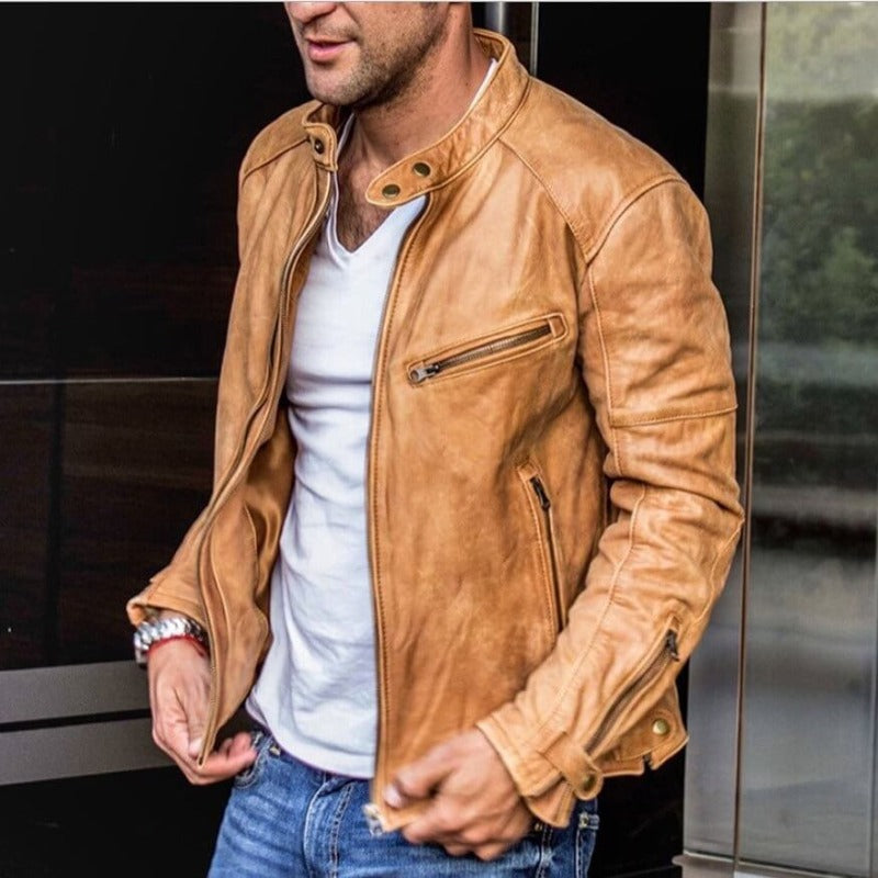 Men's - Leather Jacket - Classic Biker Style