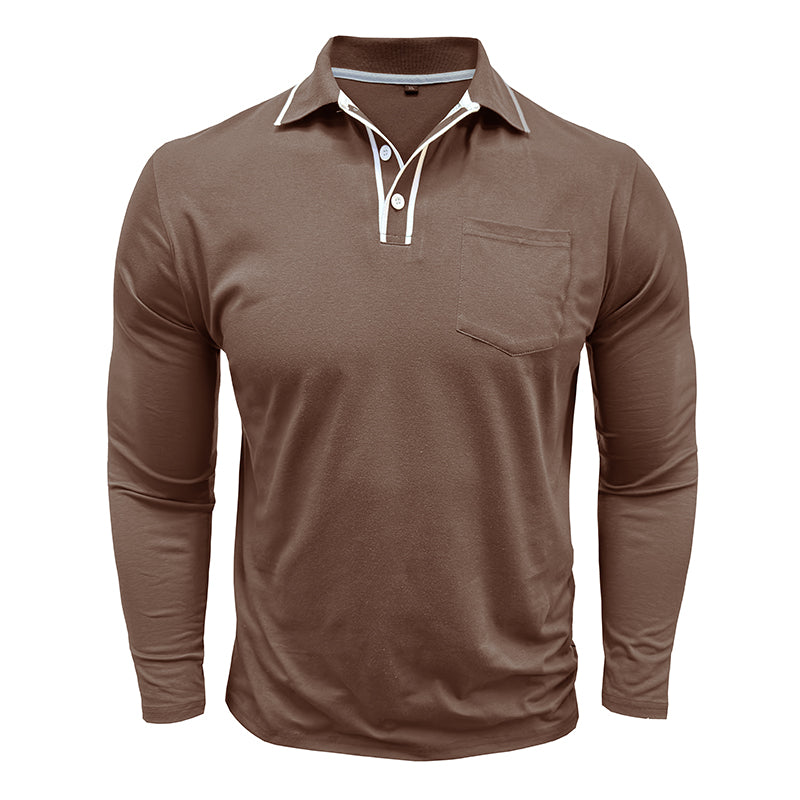 Men's - Polo Collar Long Sleeves - Soft Cotton Blend - Stylish Casual Wear