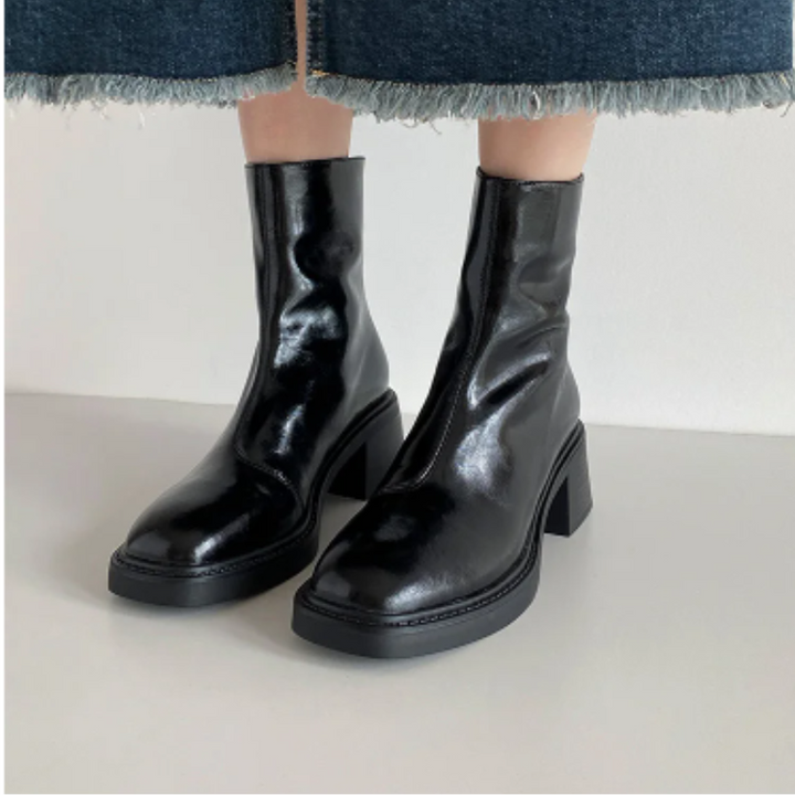 Women's - Ankle Boots - Stylish Square Toe Design with Block Heel - Comfortable Footwear for Any Occasion