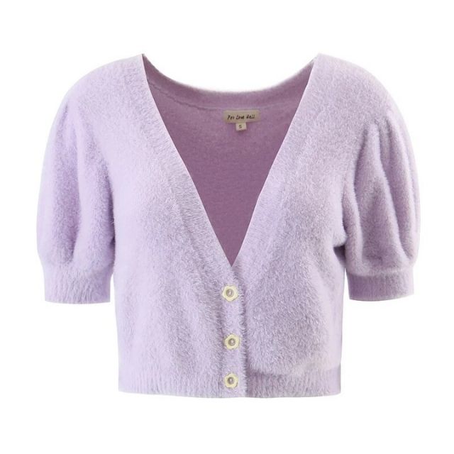 Fluffy cardigan with V-neckline