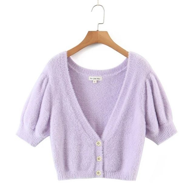 Fluffy cardigan with V-neckline