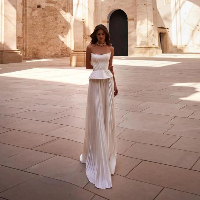 Elegant pleated off-the-shoulder evening dress