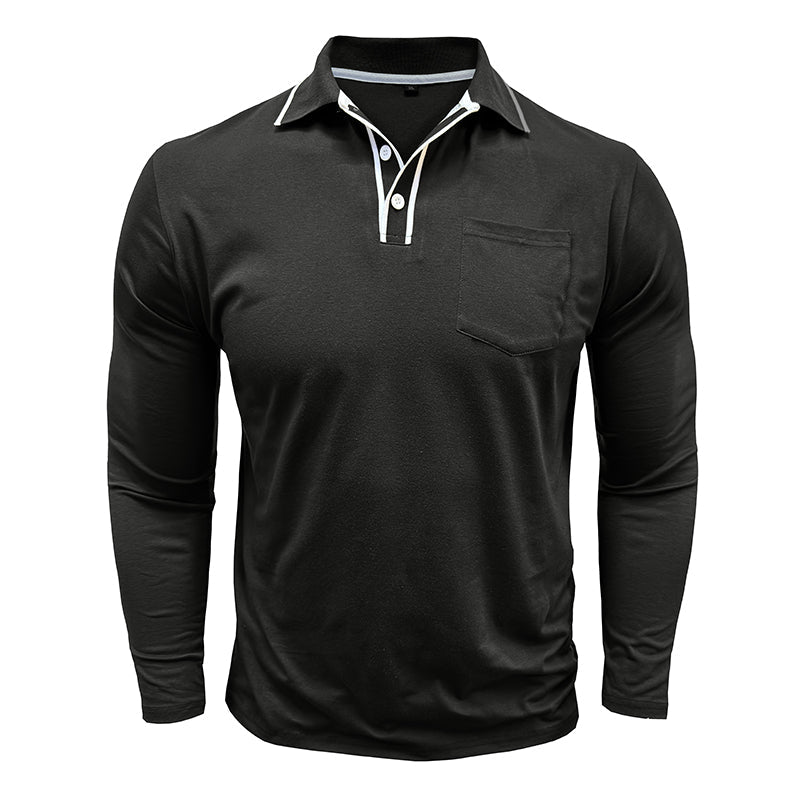 Men's - Polo Collar Long Sleeves - Soft Cotton Blend - Stylish Casual Wear