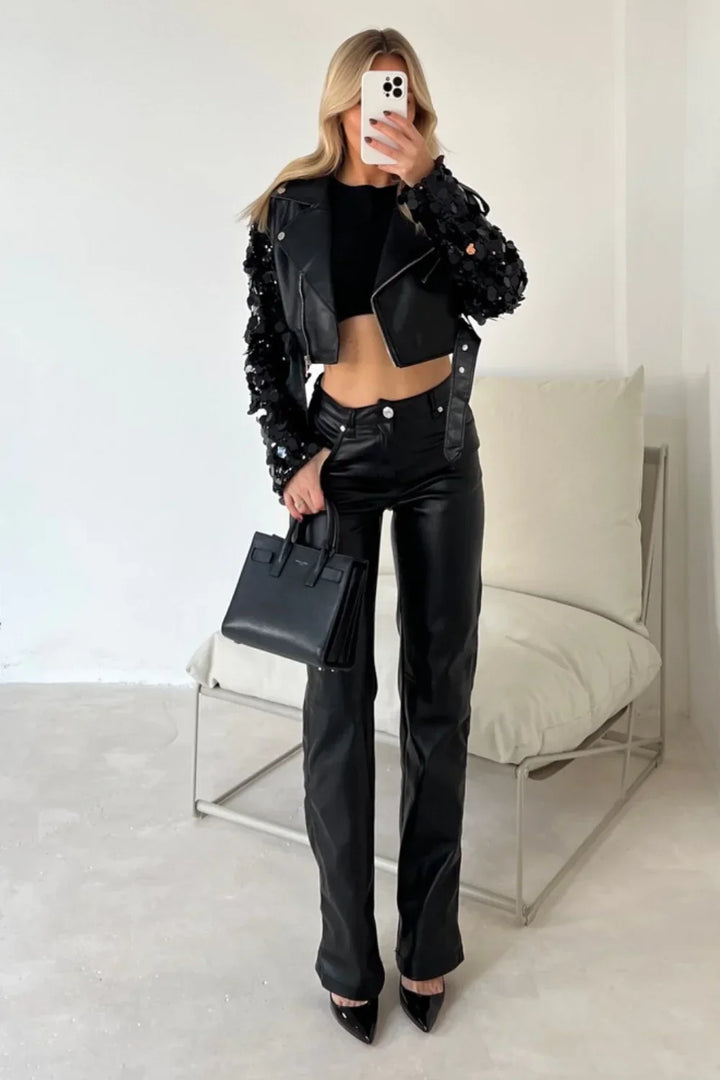 Sequinned leather jacket