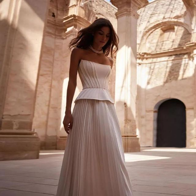 Elegant pleated off-the-shoulder evening dress