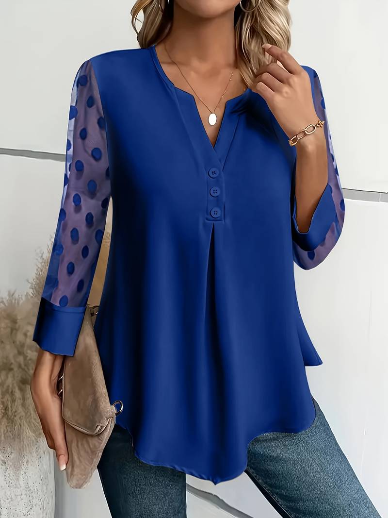 Knitted blouse with V-neck and button placket