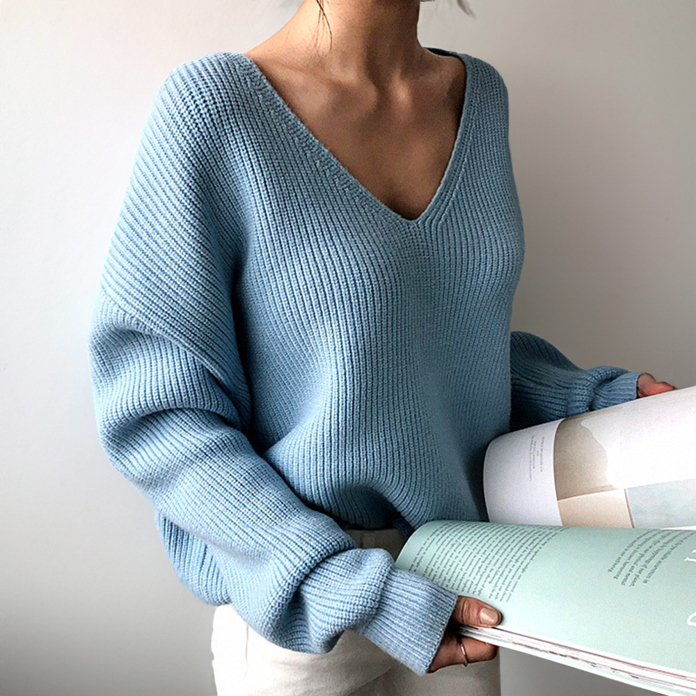 Women's - Comfortable V-neck Sweater - Soft Knit - Stylish Everyday Wear