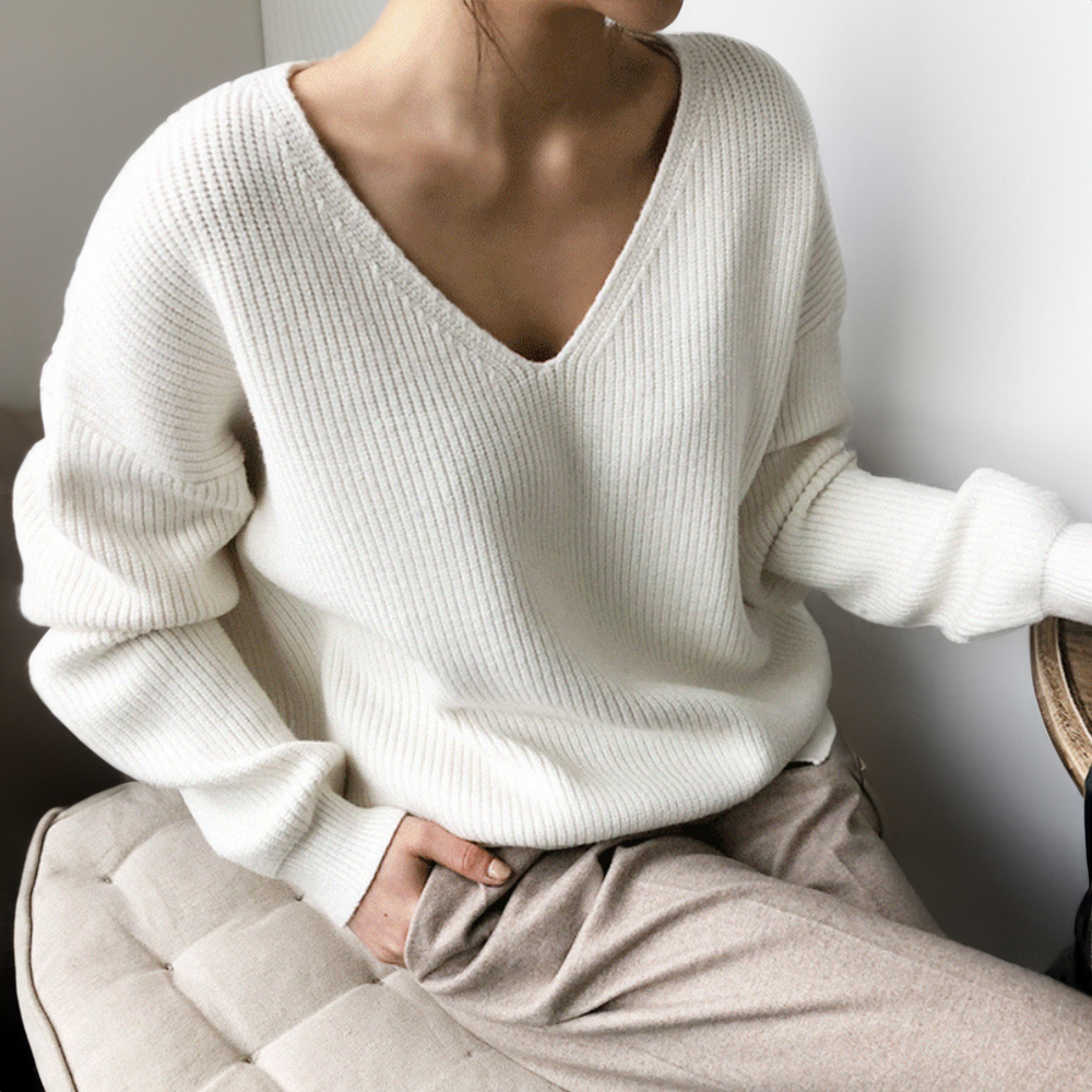 Women's - Comfortable V-neck Sweater - Soft Knit - Stylish Everyday Wear