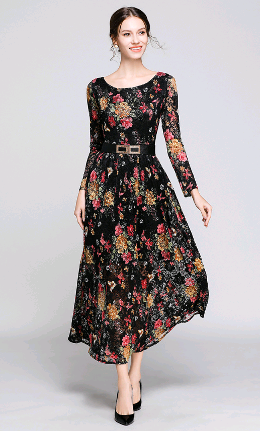 Ladies lace dress dress print in flower