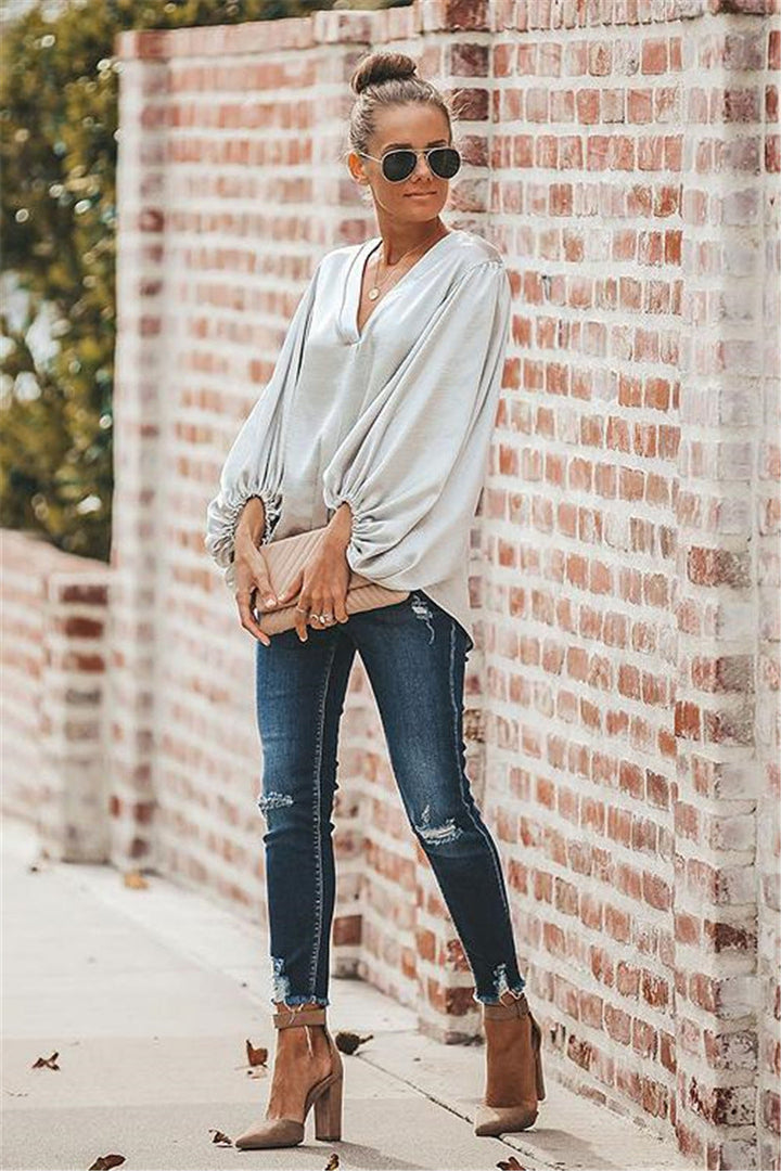 Sophisticated Casual V-neck long sleeve blouse