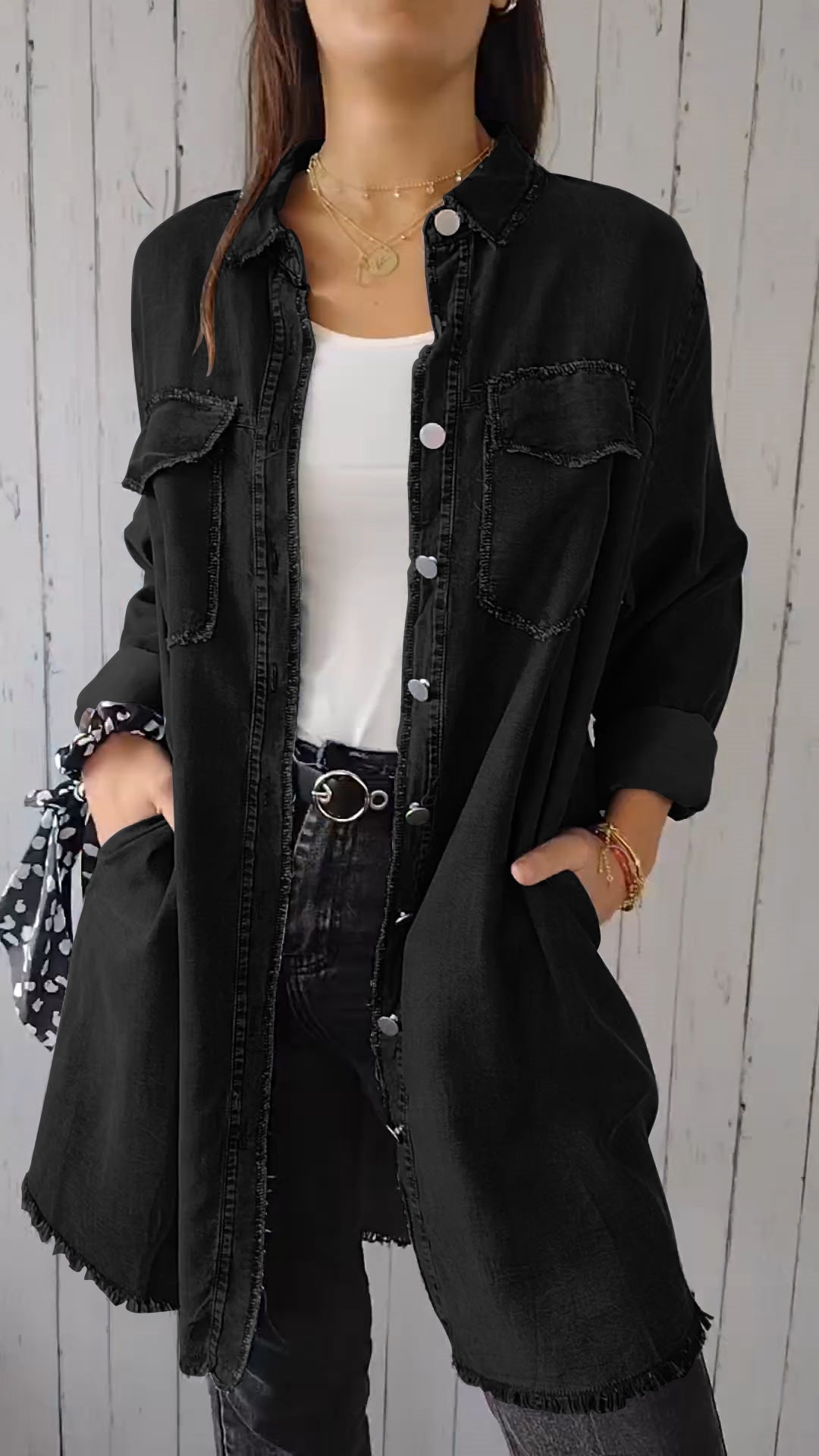 Comfortable denim shirt with long jacket