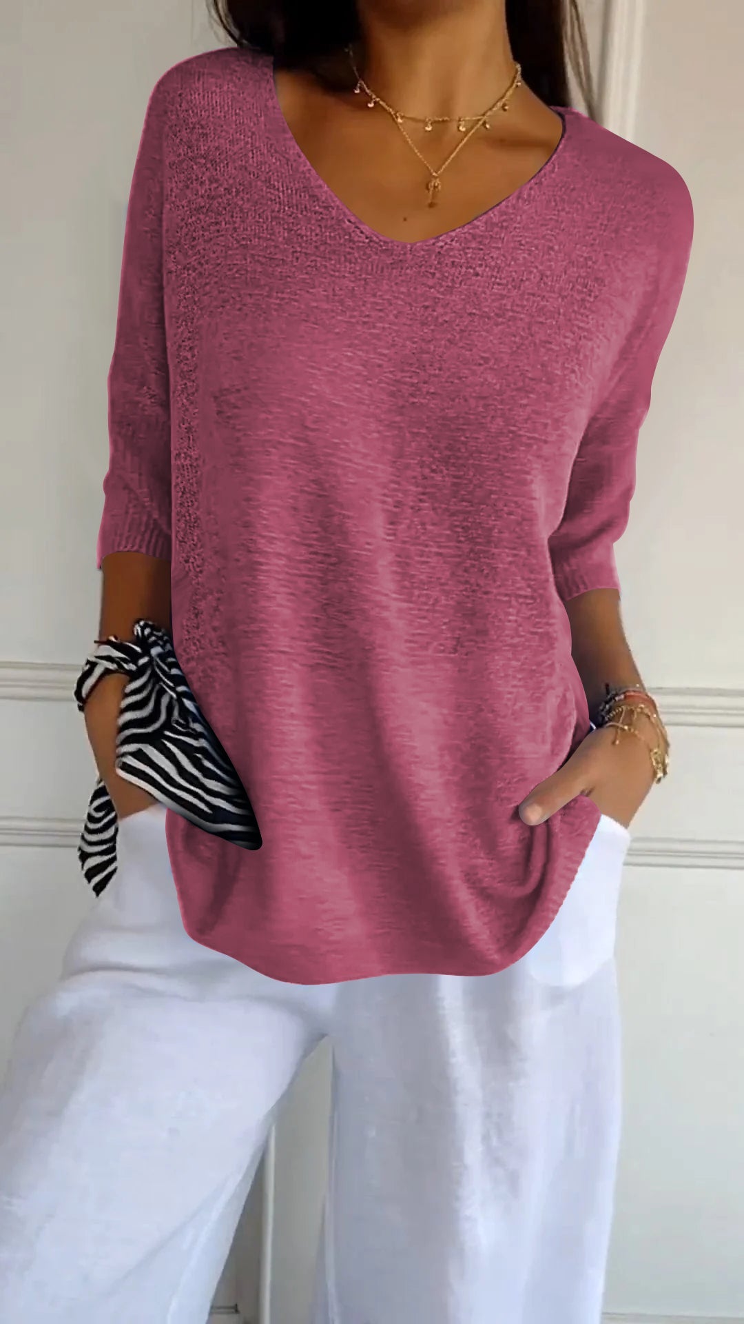 Knitted top with V-neck